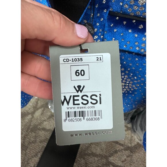 Dot Patterned Peak Lapel Royal Blue Men's Singer Performance Blazer - Wessi 50 - Picture 5 of 8